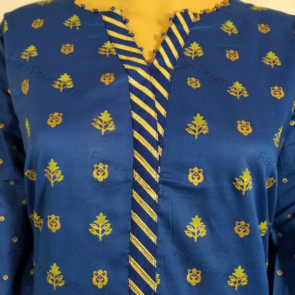 Tawakkal Pakistani Indian Lawn Gold Print Kurti Tunic Kameez Kurta Branded S/38 - Picture 4 of 8